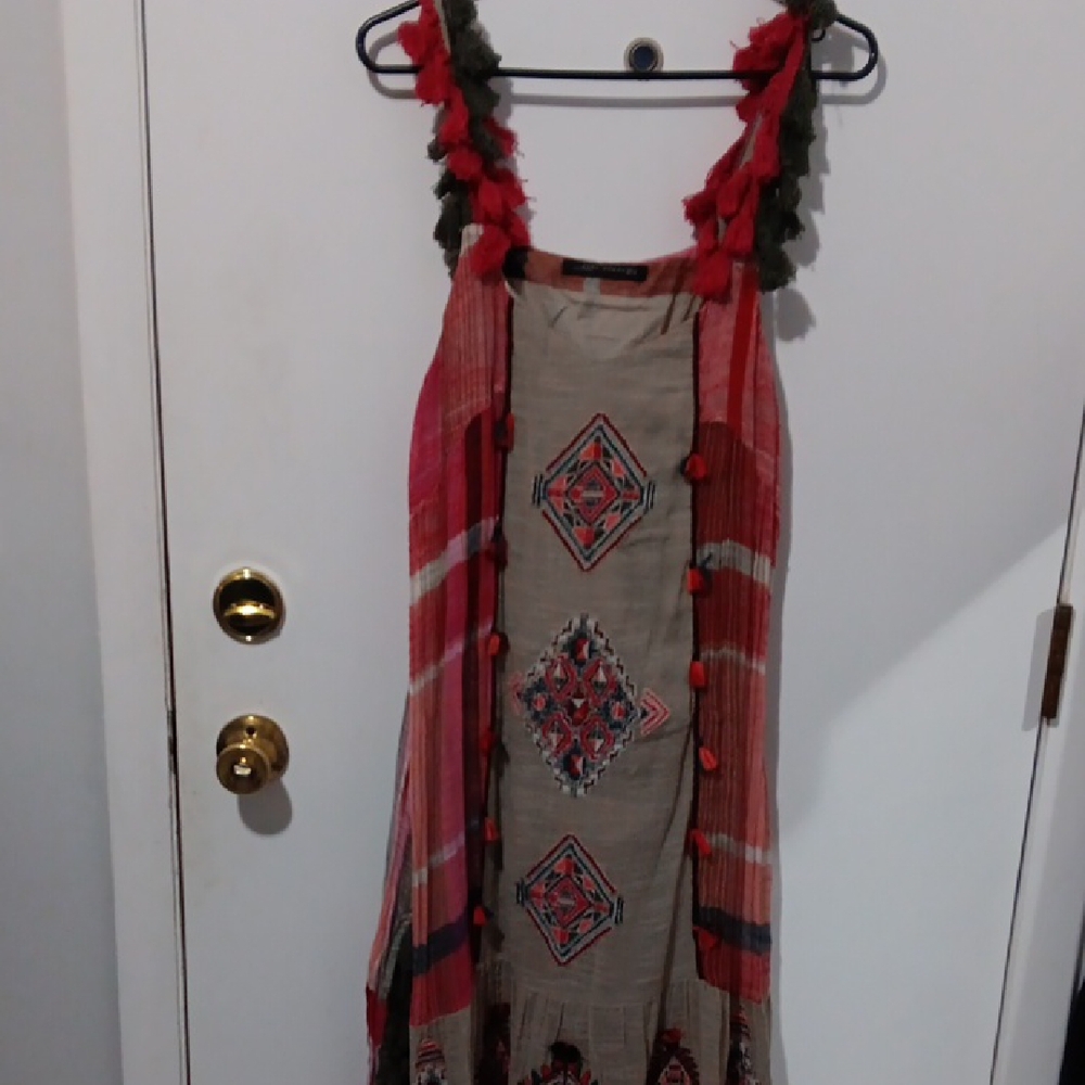 Zara embroidered tassel linen maxi dress